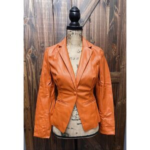 Rosevelvet Womens Burnt Orange Faux Leather Blazer Jacket Size Small